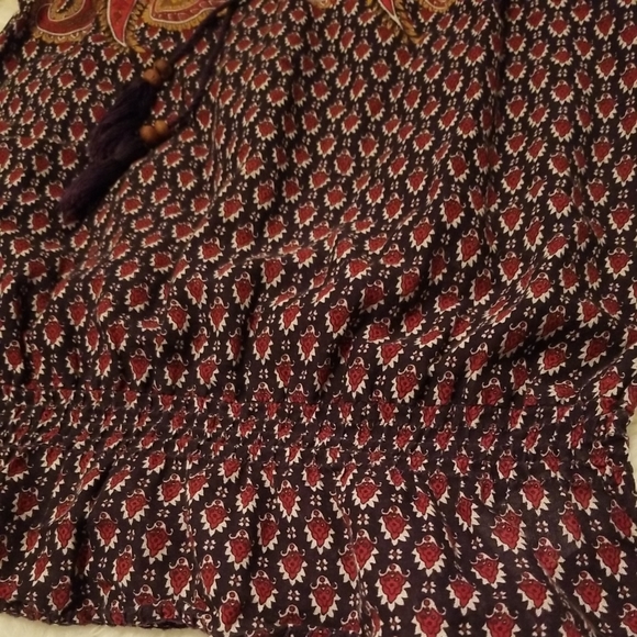Vintage America Boho Short Sleeve Wood Bead Tassel Paisley Print Purple Size Sm - Picture 2 of 9